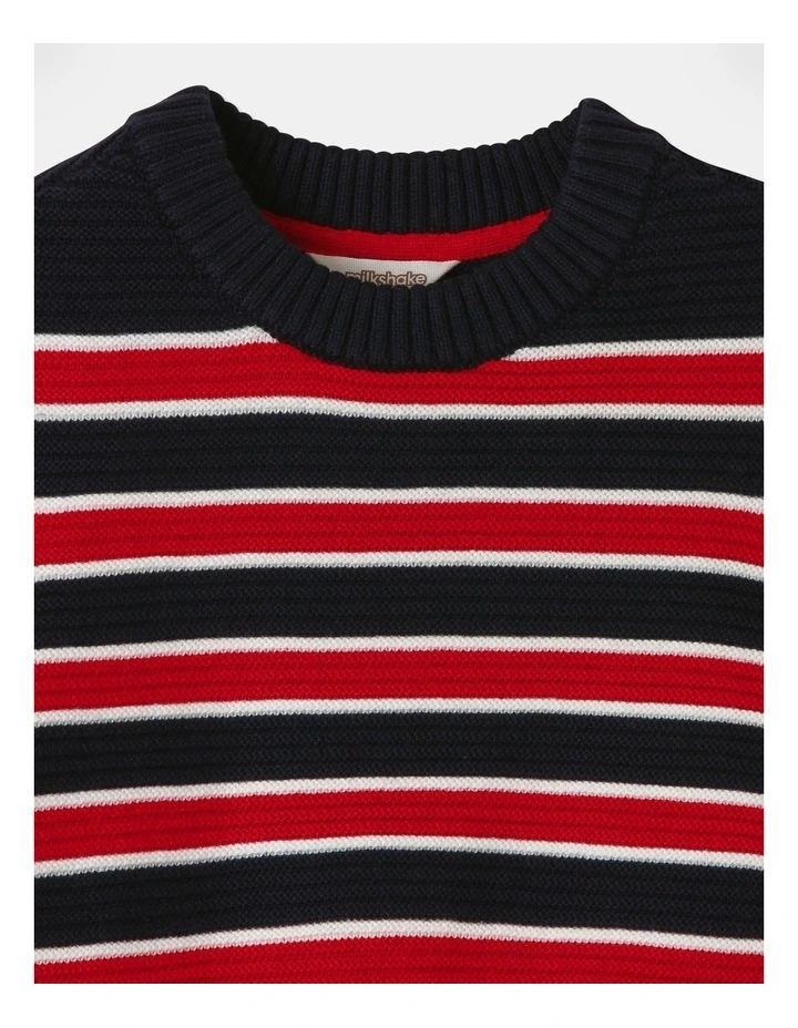 Knitted Ottoman Crew Neck Jumper in Red