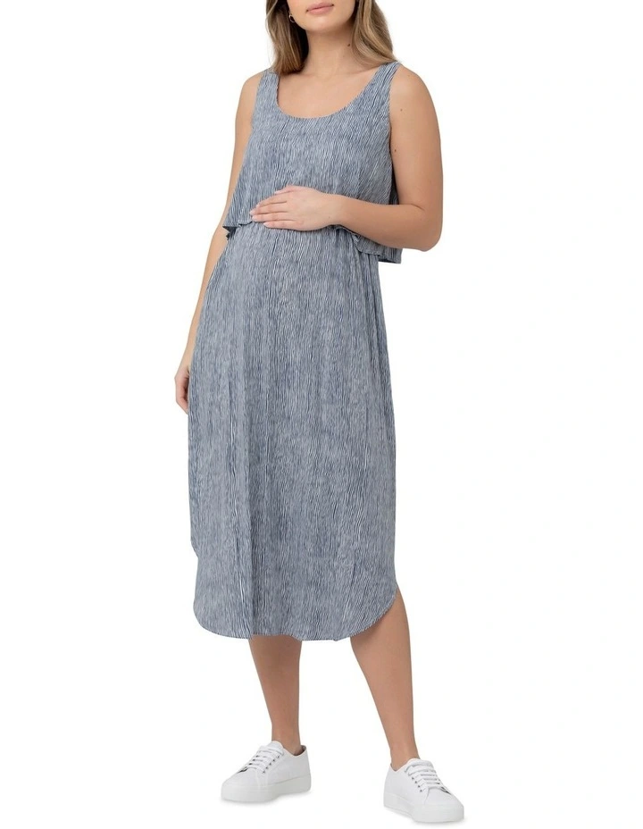 Stella Stripe Nursing Dress in Indigo/White