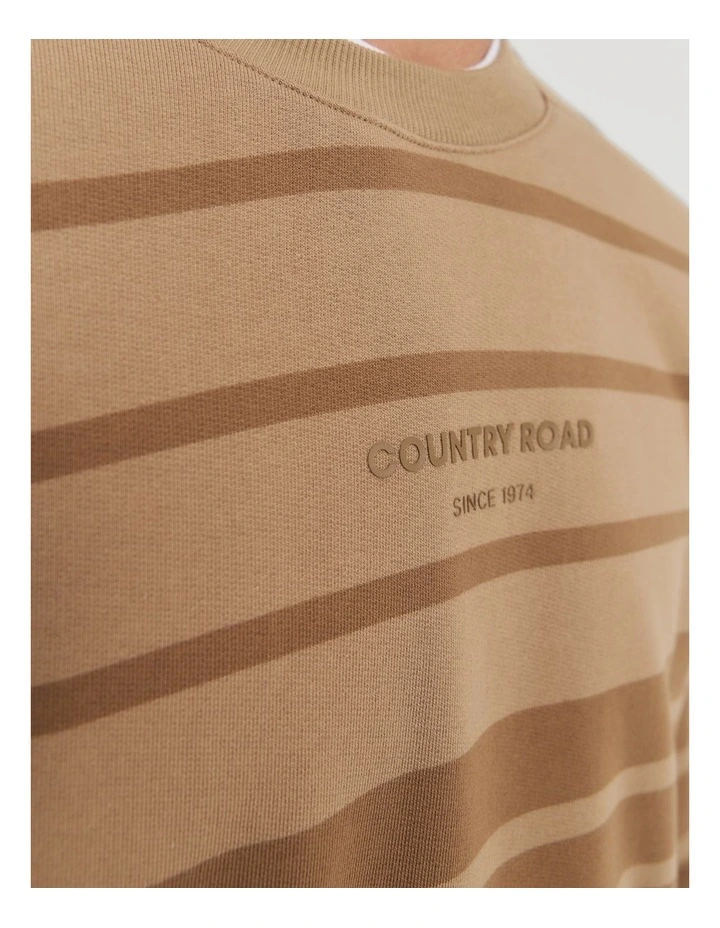 Australian Cotton Stripe Modern Logo Sweaters in Walnut