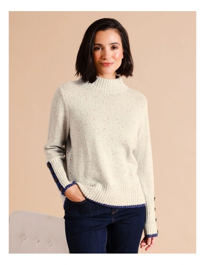 Stand Neck Jumper With Tipping In Light Grey Fleck/Charcoal