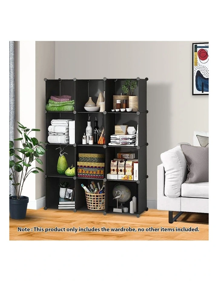 4 Tier 12-Cube Portable Storage Organiser in Black