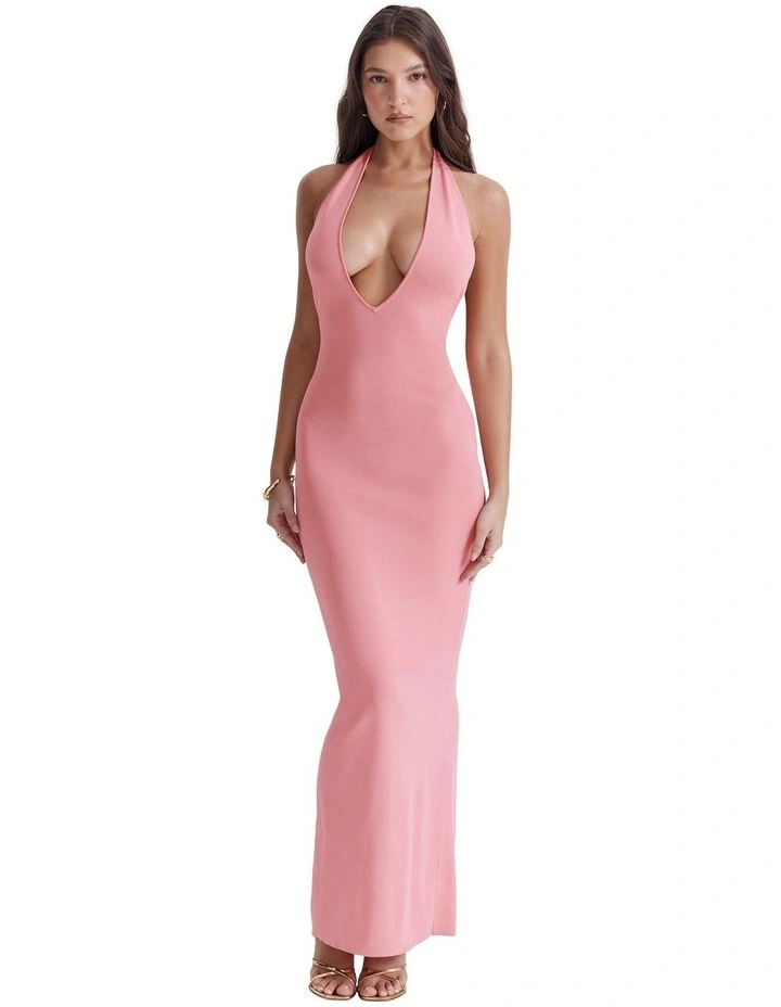 Camelia Plunge Maxi Dress in Pink