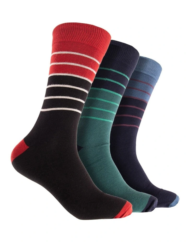 Bamboo Block Stripe Crew Socks 3 Pack in Assorted