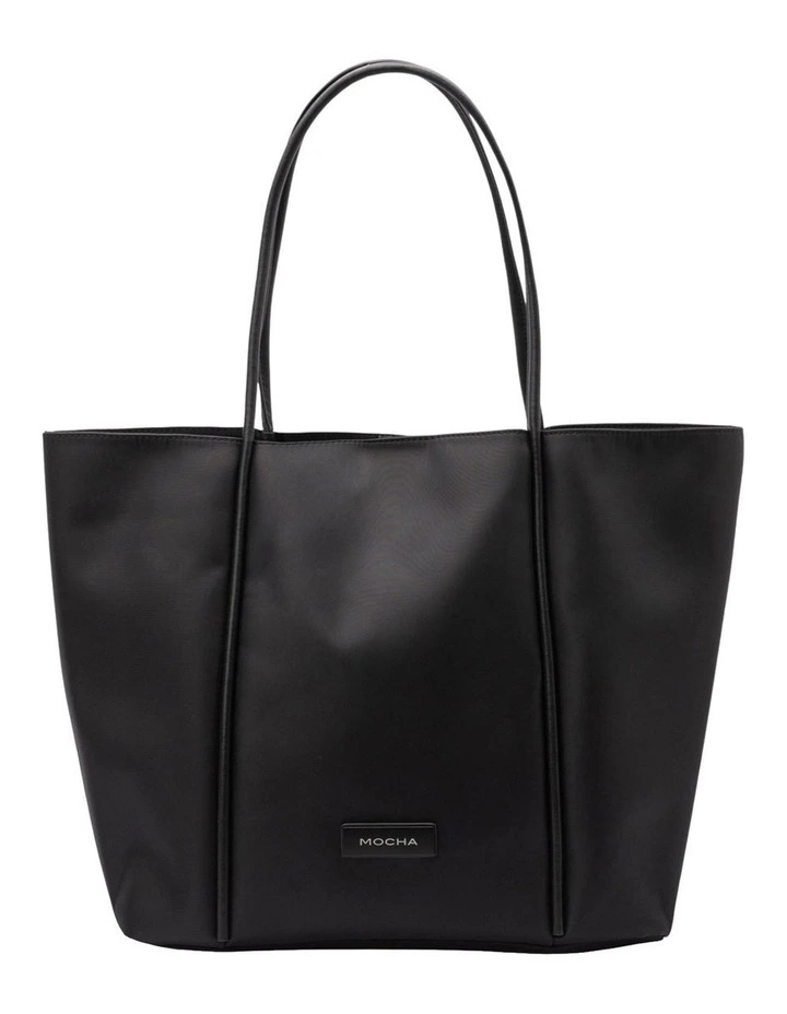 Madison Nylon Leather Tote Bag in Black