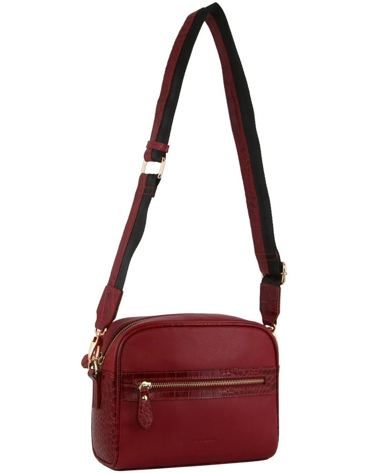 Croc-Embossed Leather Cross-Body Bag in Red