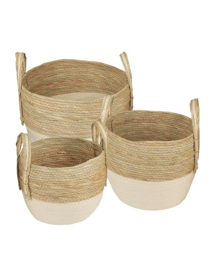 Carry Handles Storage Baskets Set 3 Piece in Brown