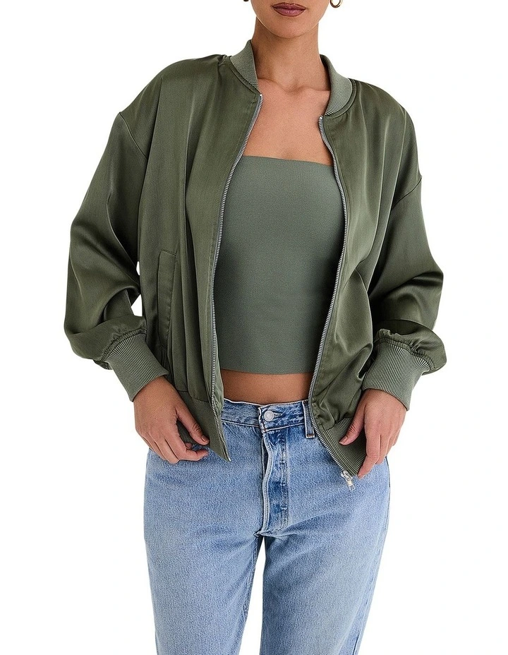Satin Bomber Jacket in Green