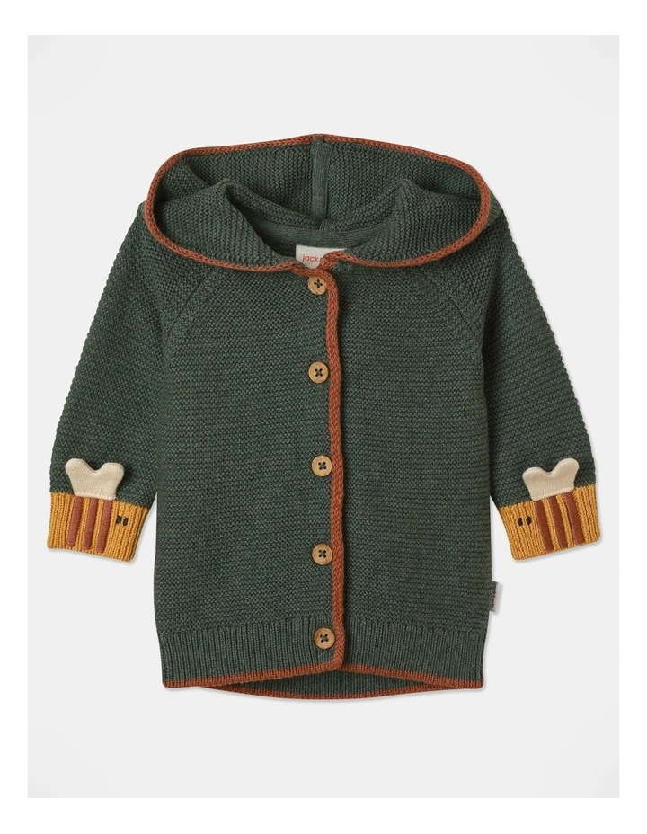 Milo Knitted Hooded Cardigan in Dark Green