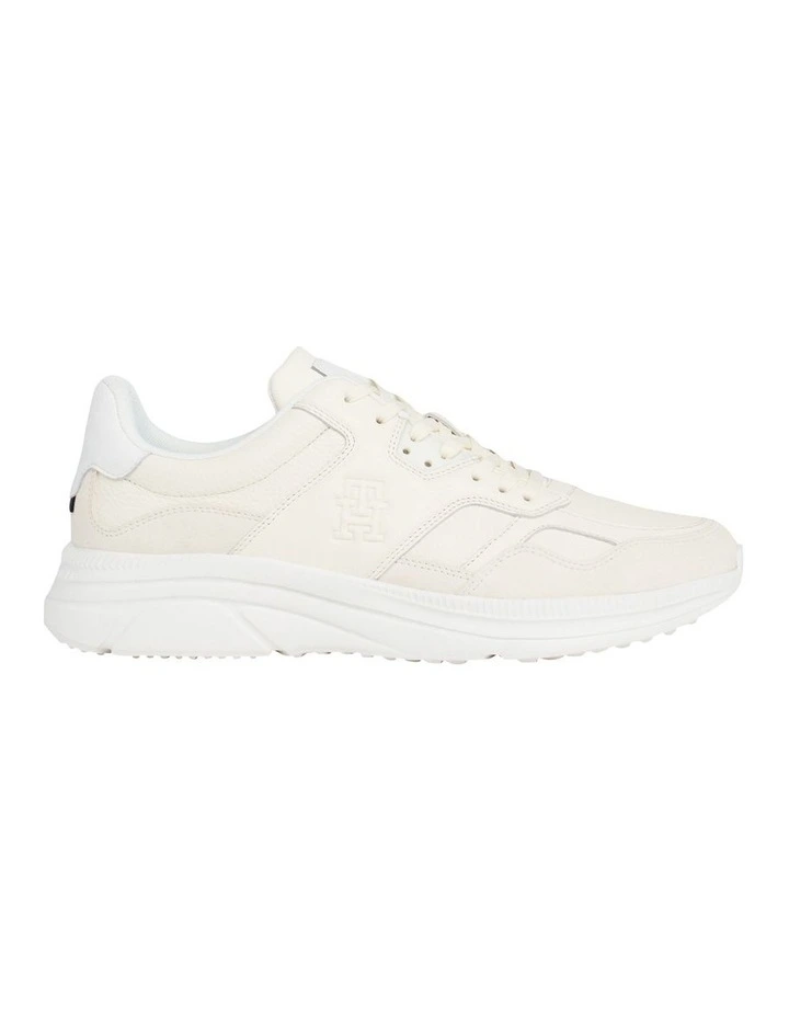 Modern Mixed Texture Leather Runner Trainers Shoe in Calico