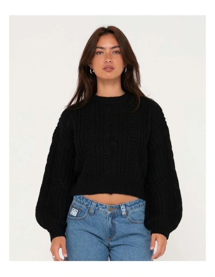 Folktale Crop Chunky Knit Top in Black