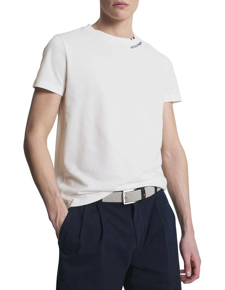 Logo Slim Fit Pique T-shirt in White