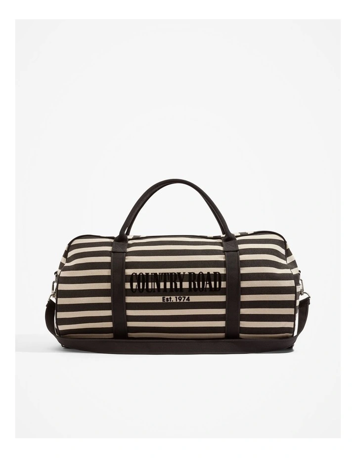 Australian Cotton Flocked Stripe Logo Tote in Black