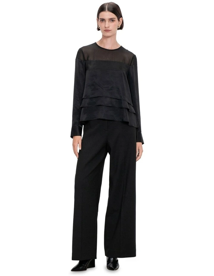 Drapey Twill Layered Top in Black