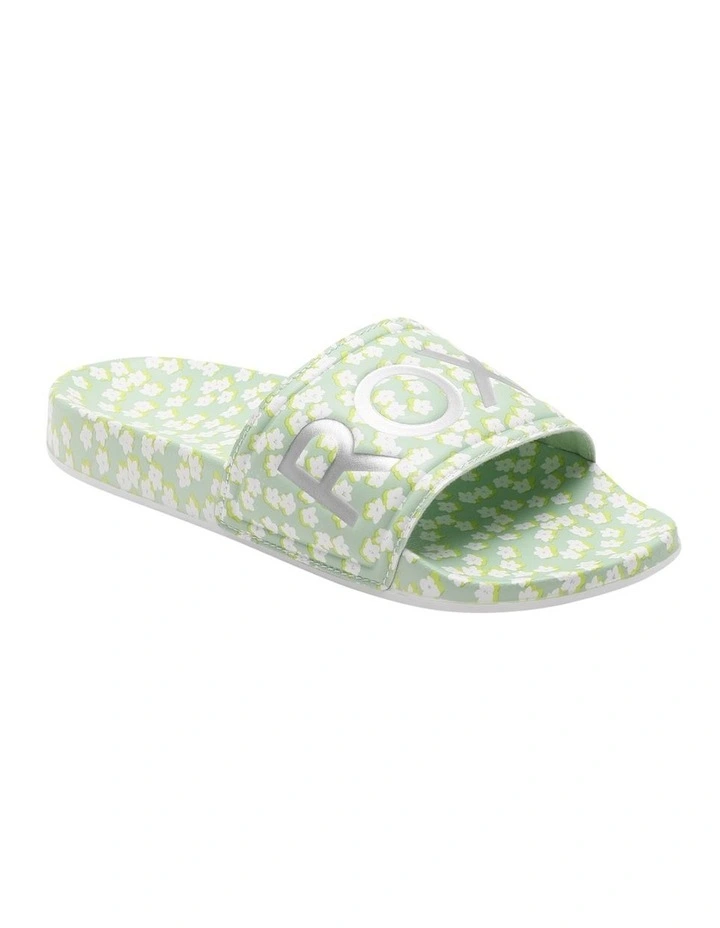 Slippy Slider Sandals in Green/White