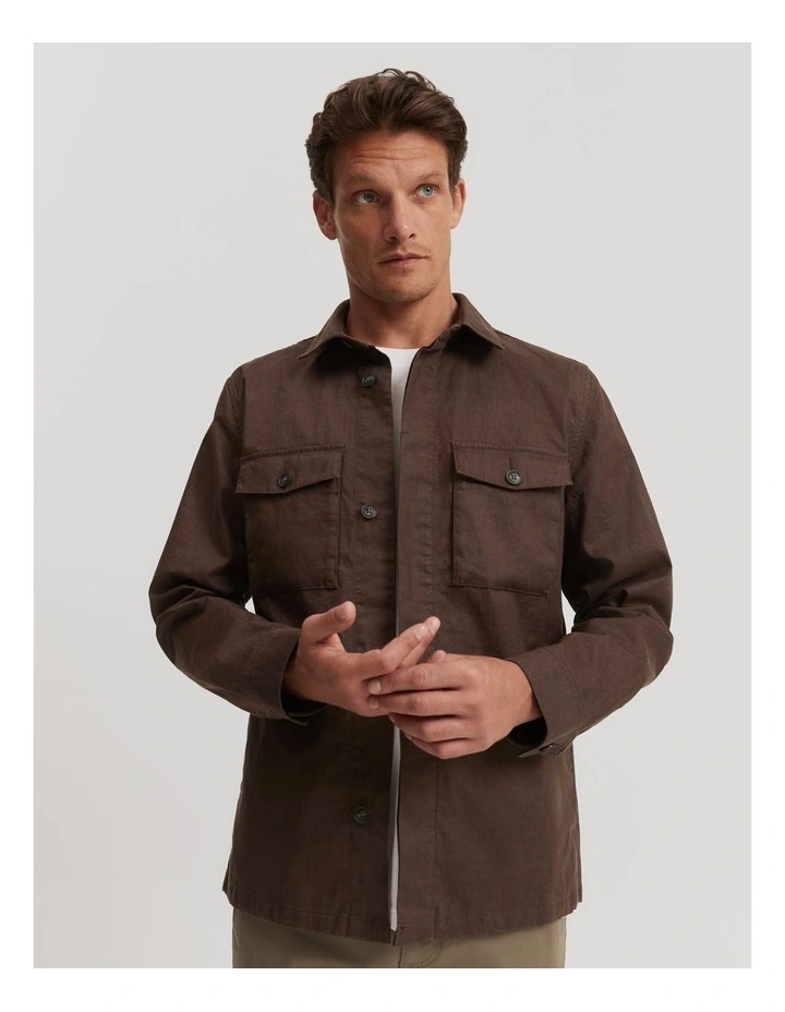 Linen Overshirt in Dark Brown