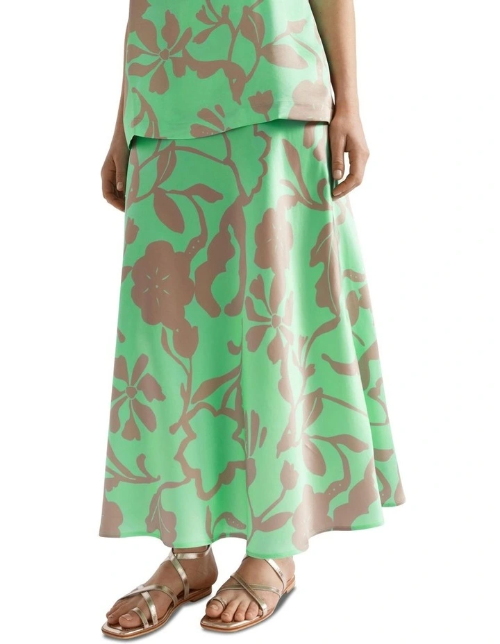 Satin Floral Skirt in Lime