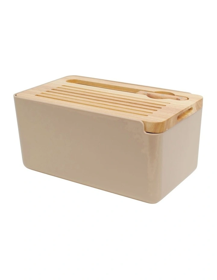 Hudson Bread Bin with Wooden Cutting Board Lid in Latte