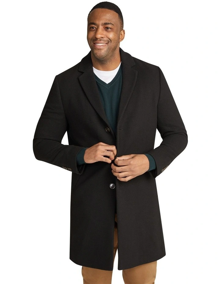 Xavier Wool Blend Overcoat in Black