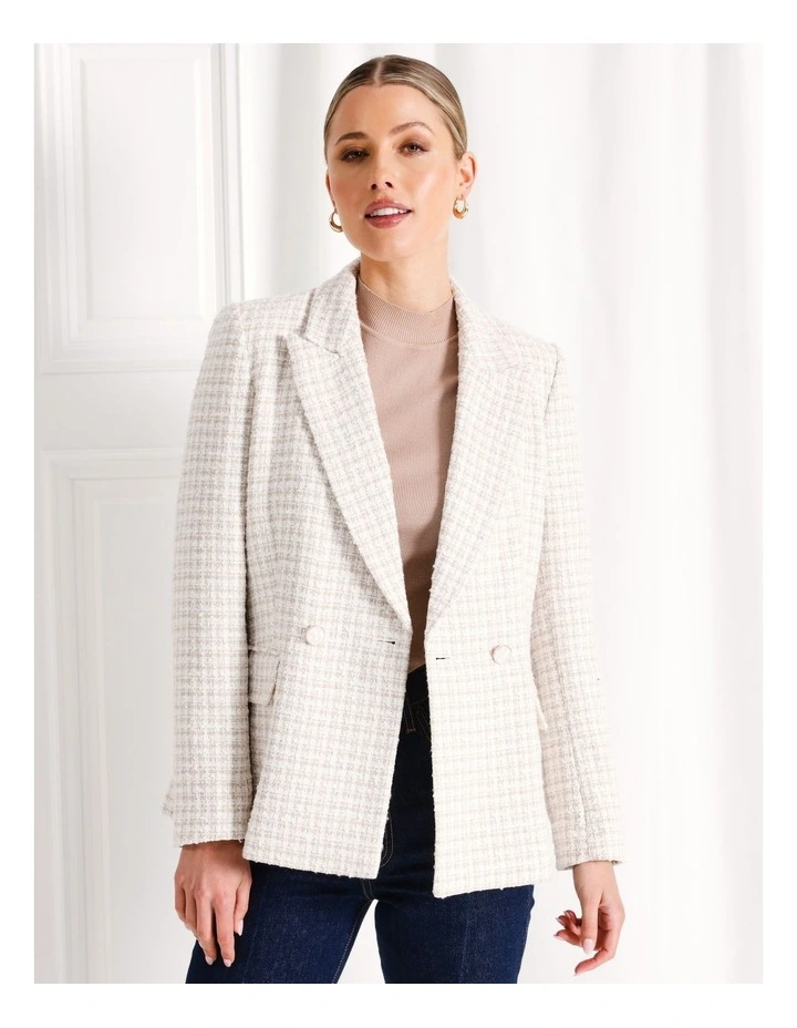 Boucle Double Breasted Blazer in Ecru
