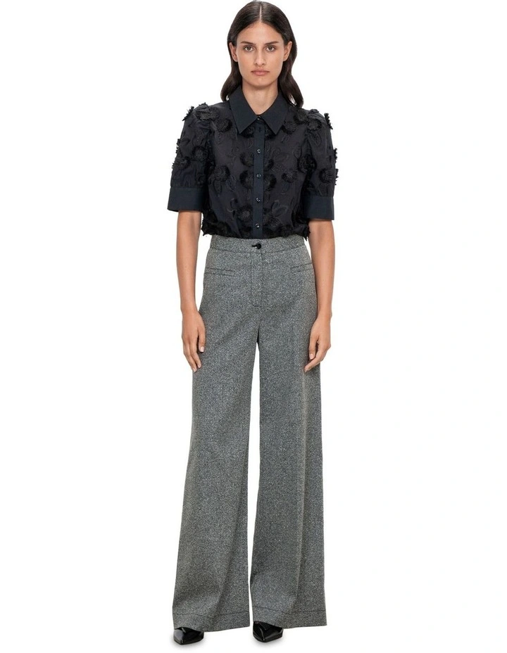 Melange Twill Wide Leg Pant in Grey