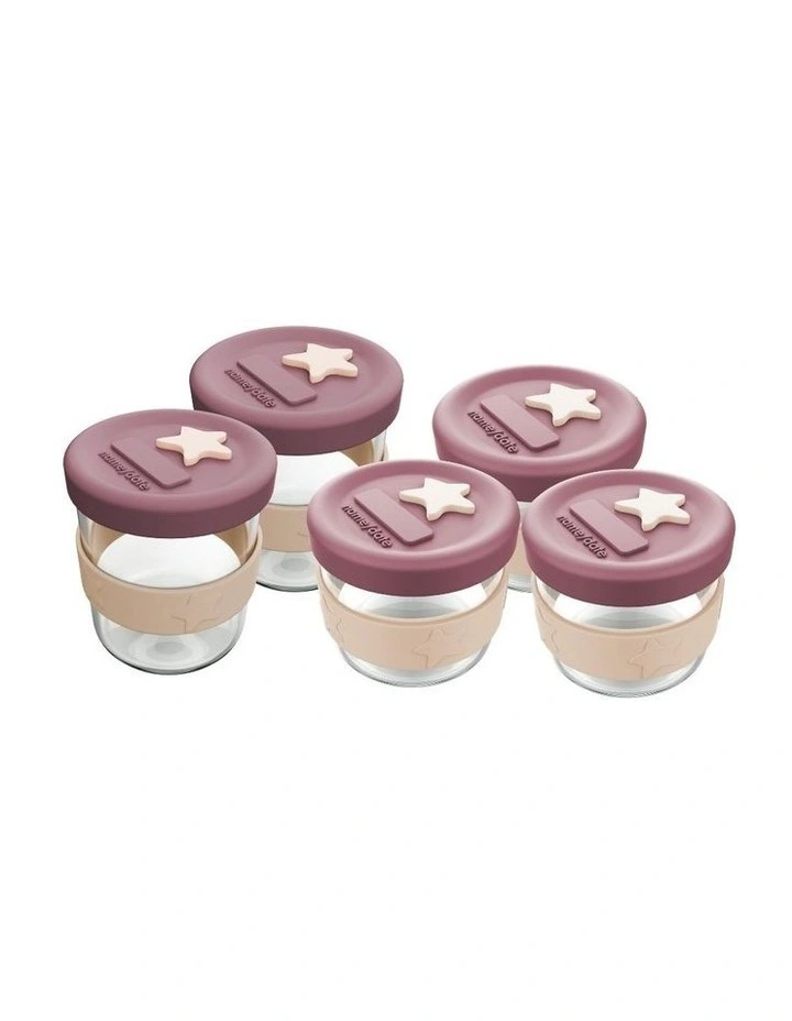 Silicone & Glass Baby Food Storage Bundle 5 Pack in Dusty Rose/Sand