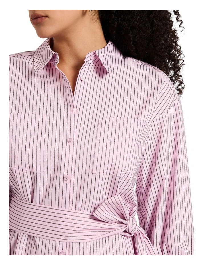 Fall In Line Shirt Dress in Pink Stripe