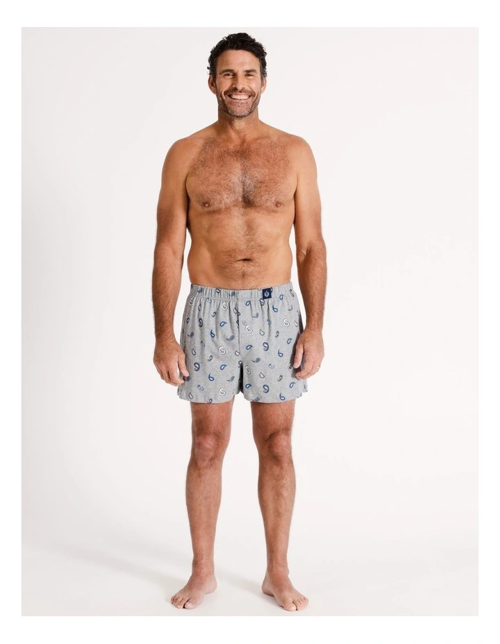 2 Pack Loose Knit Boxer Shorts Time Ticks in Grey Marle Denim