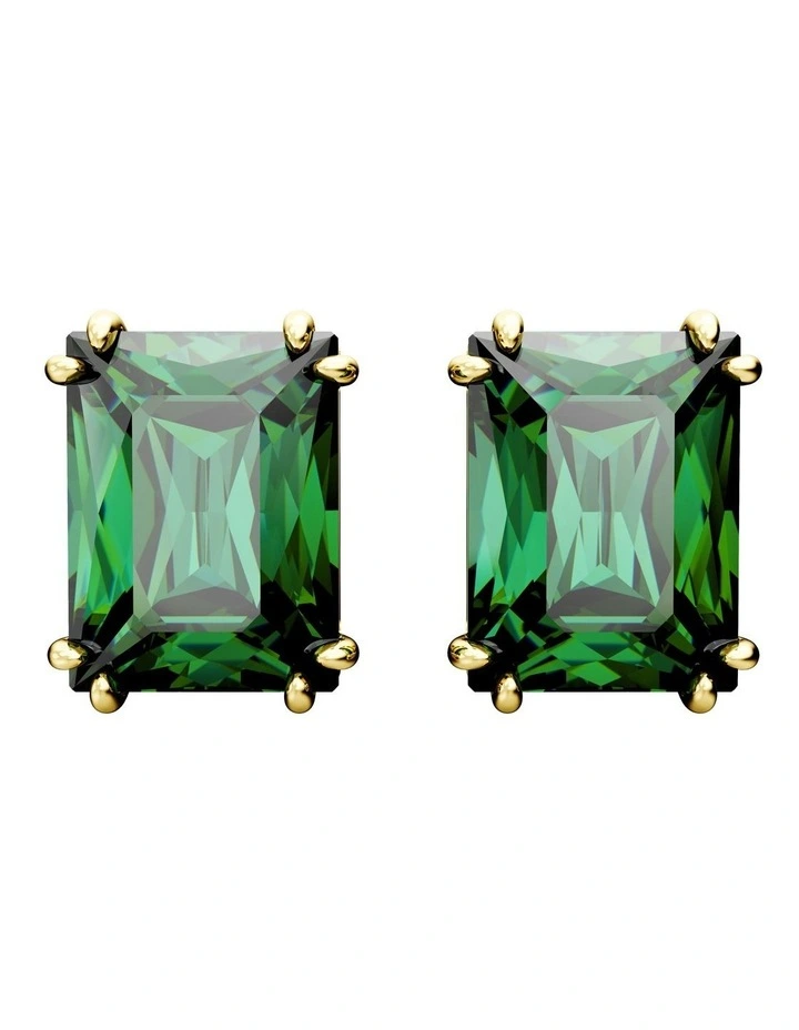 Matrix Stud Earrings Rectangular Cut Gold-Tone Plated in Green