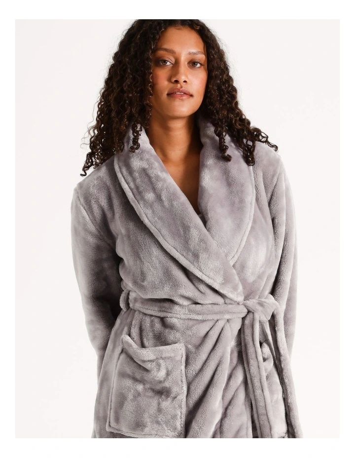 Fleece Short Robe in Grey