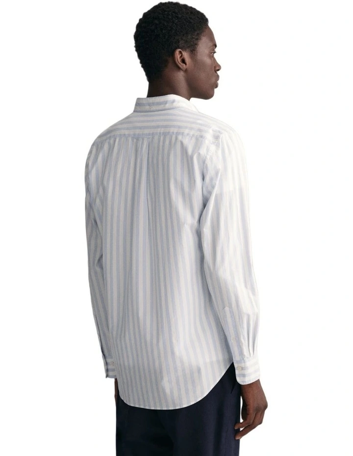 Regular Fit Striped Poplin Shirt in Muted Blue