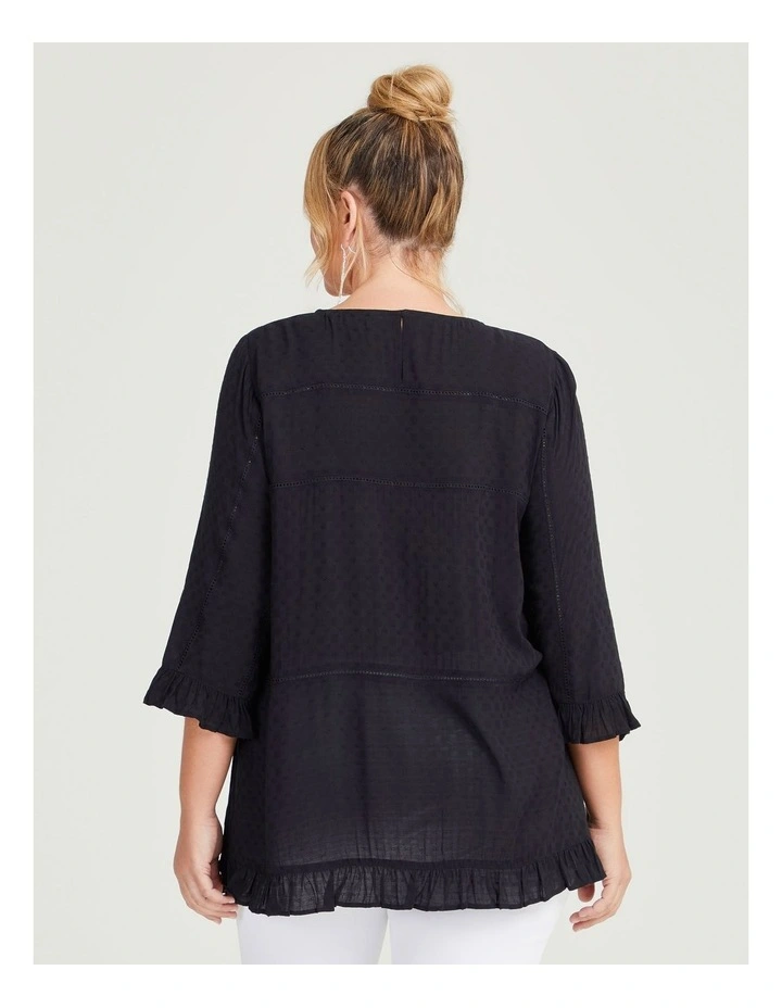 Natural Dobby Frill Top in Black