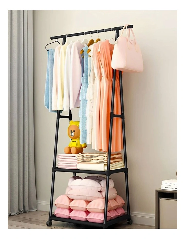 2-in-1 Clothes Shoe Rack Organizer with Wheels in Black