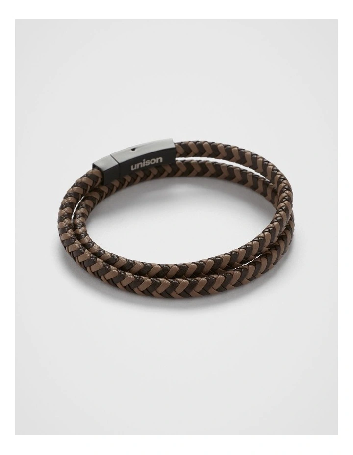 Jack Two Tone Leather Wristband in Chocolate