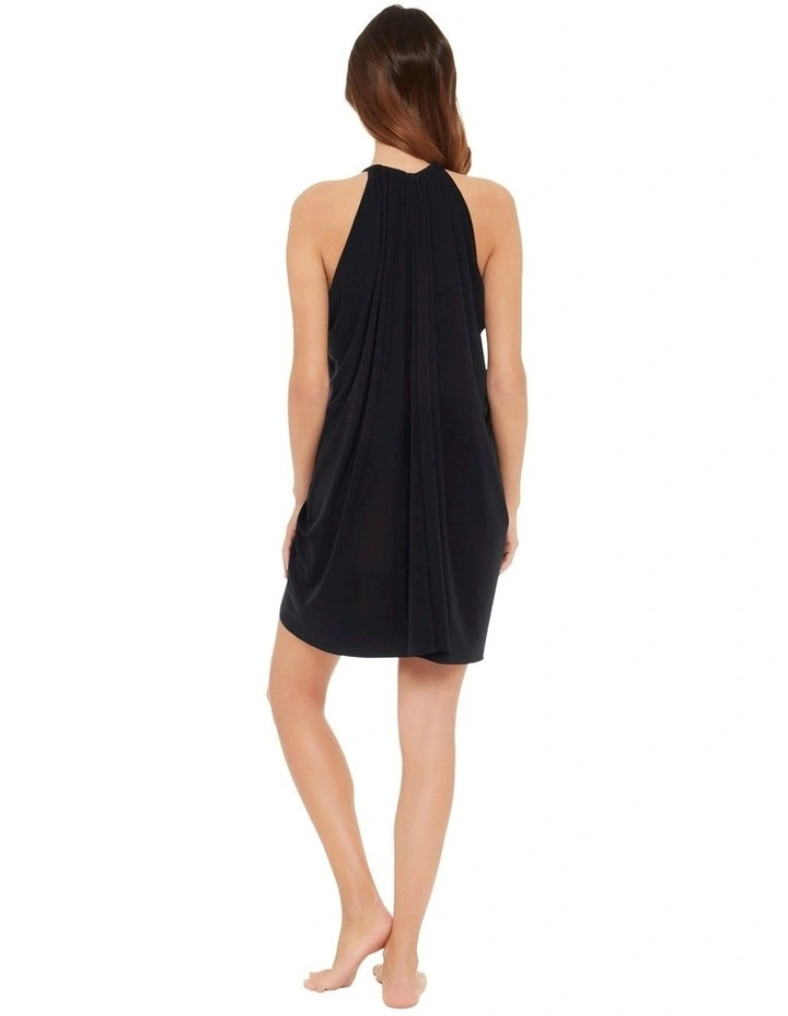 High Neck Draped Beach Dress And Swim Cover Up in Black