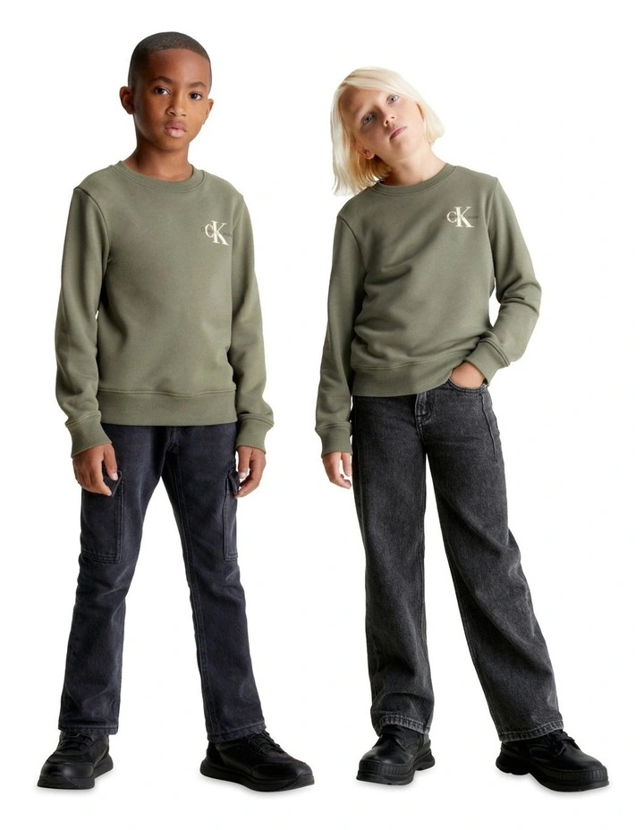 Monogram Cotton Sweatshirt in Dusty Olive