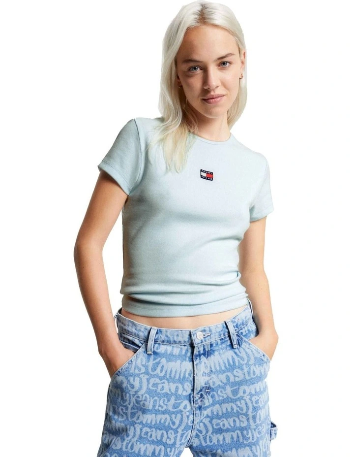 Badge Ribbed Baby Tee in Blue