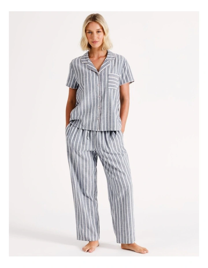 Short Sleeve and Pant Pyjama Set in Navy Stripe