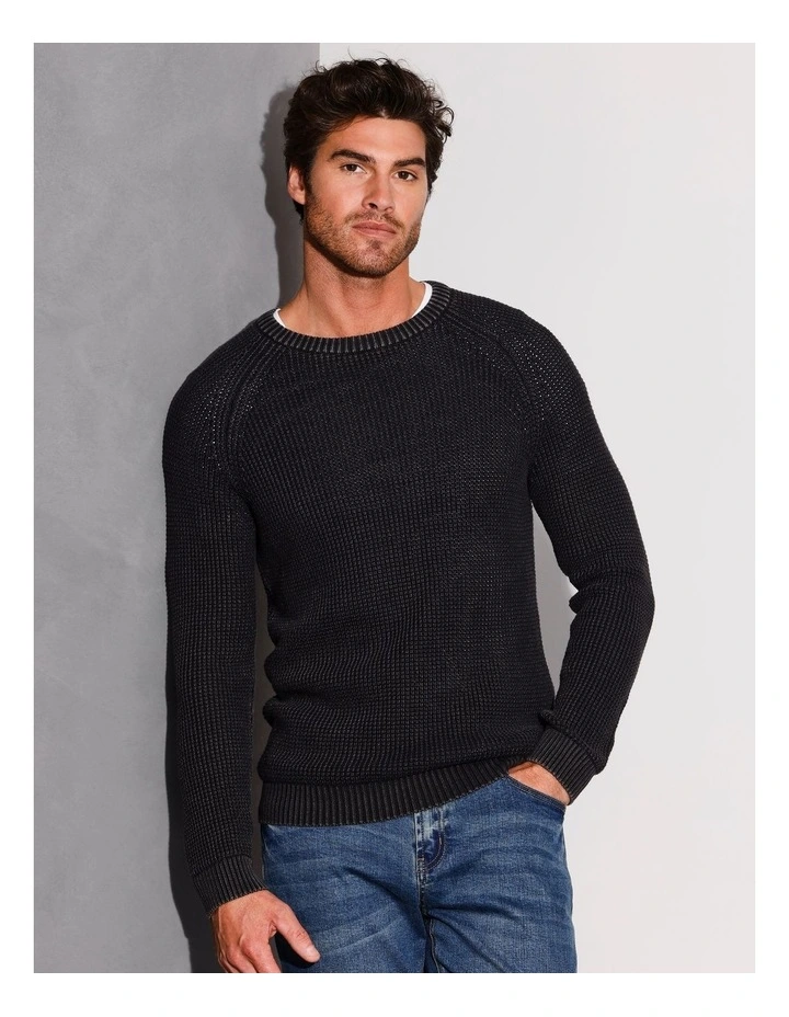 Falcon Fisherman Crew Knit in Charcoal