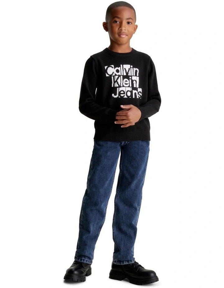 Institutional Grid Graphic Sweater in Black