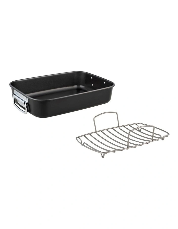 BakerMaker Non-Stick Roaster With Rack 38x26cm Gift Boxed in Black