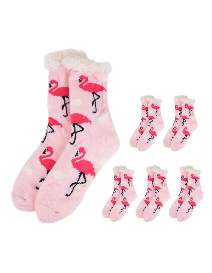 Thick Fur Bed Socks 6 Pairs Flamingo in Pink