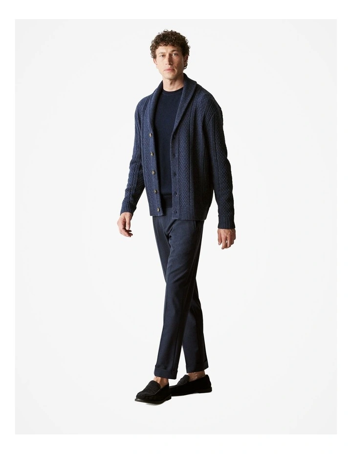 Merino Nep Cable Shawl Cardigan in Navy