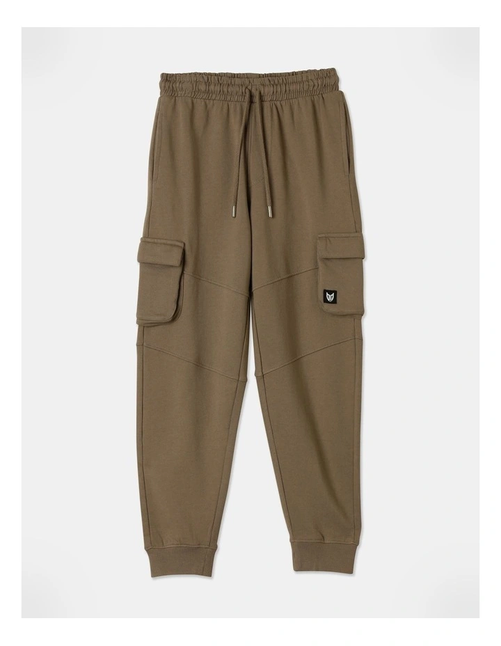 Fleece Cargo Trackpant in Brown Acid Wash in Brown