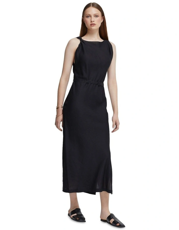 Sally Linen Blend Dress in Black