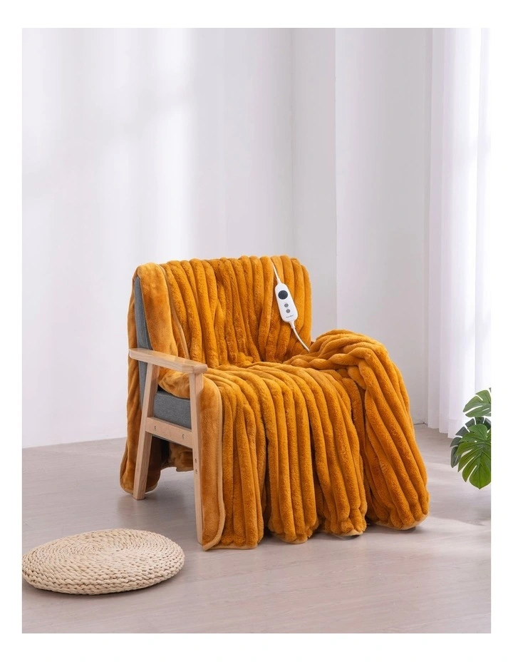 Chunky Embossed Fleece Heated Throw in Mustard Gold
