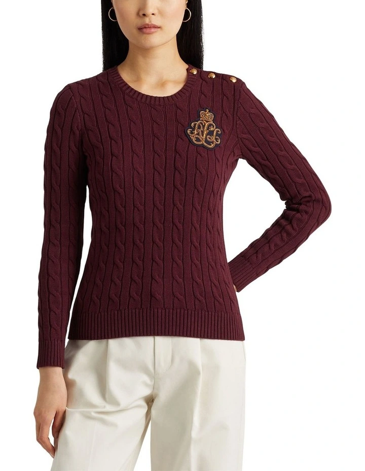 Bullion Cable-Knit Cotton Sweater in Red
