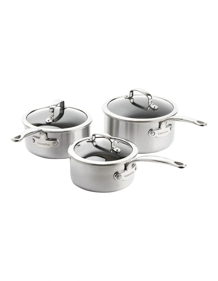 3 Piece Saucepan Set 16cm/18cm/20cm in Silver