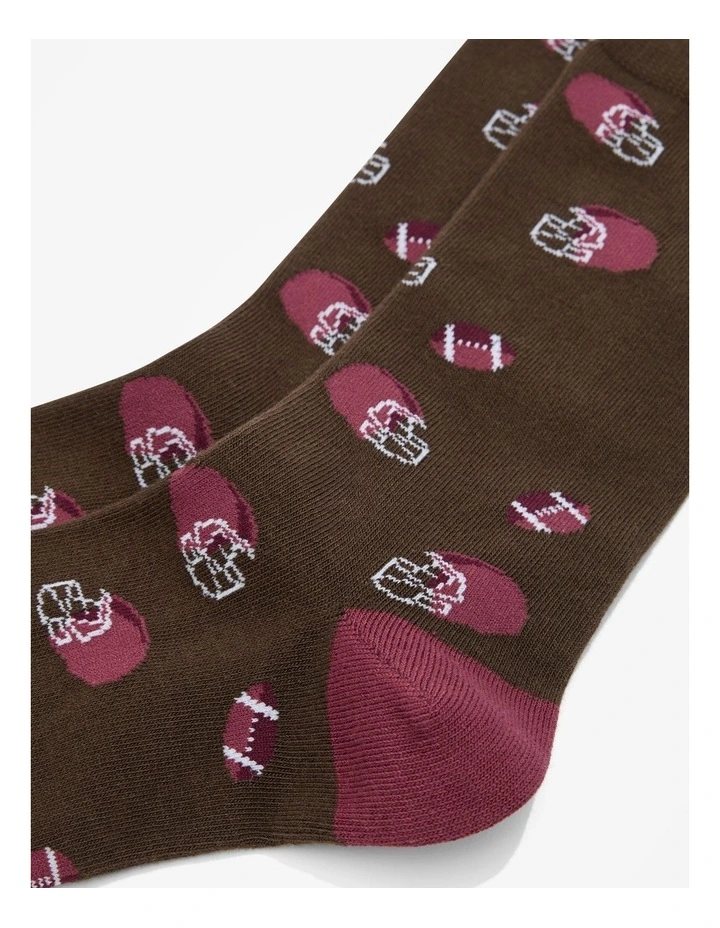 Australian Cotton Blend Gridiron Sock in Brown