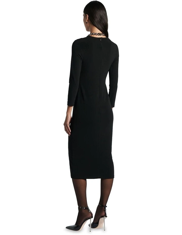 Knot Detail Midi Dress in Black