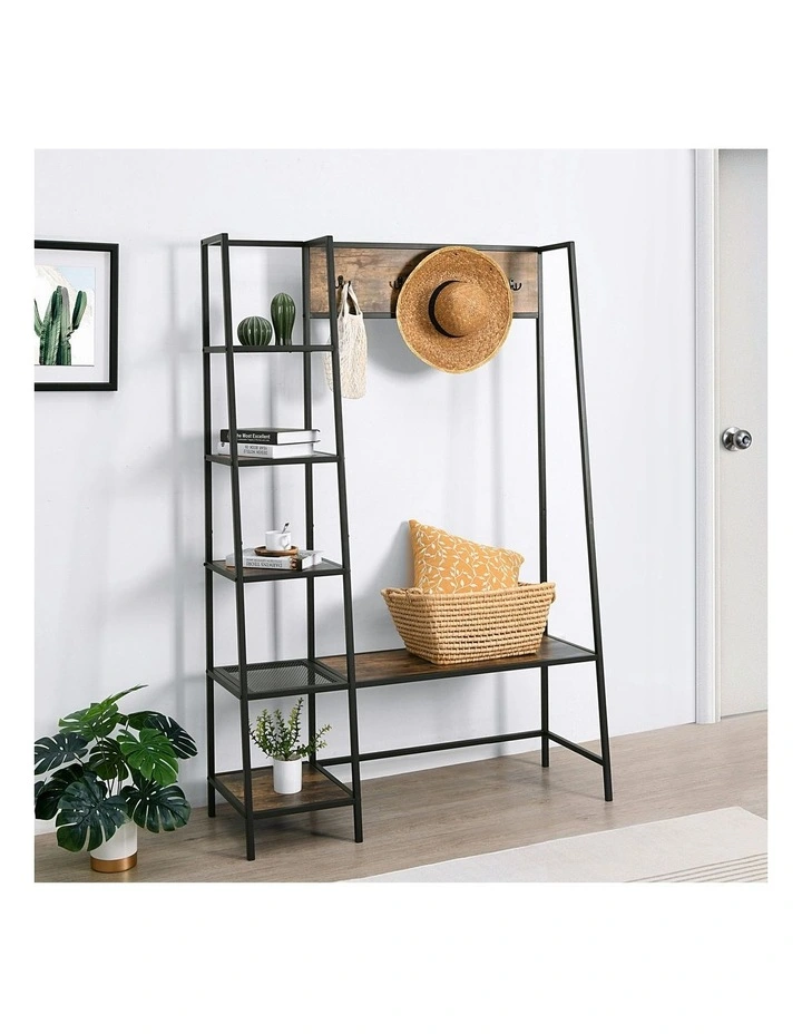 Rustic Wooden Entrance Hall Tree 115.4x40x171.5cm in Brown